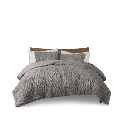 Luxurious Grey Bedding Sets With Faux Fur Comfort, Hypoallergenic Filling For King/cal King Beds