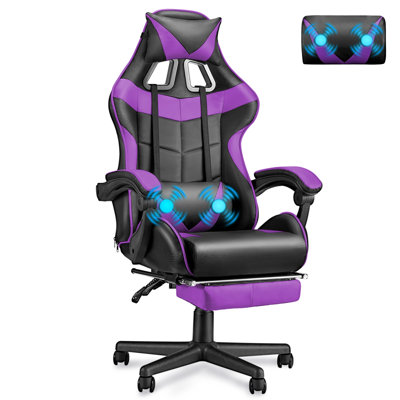 Soontrans Gaming Chair with Footrest High Back Office Chair with Headrest&Massage Lumbar Support Swivel Ergonomic Gaming Chair for Adults, Purple