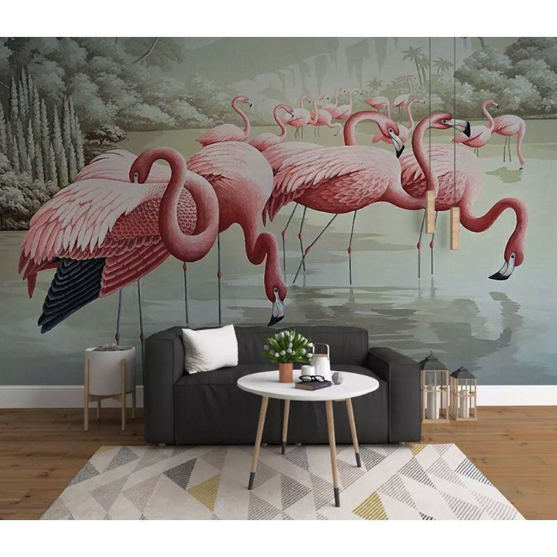 Papier peint amovible rétro Flamingo, L 9 po x l 15 po
