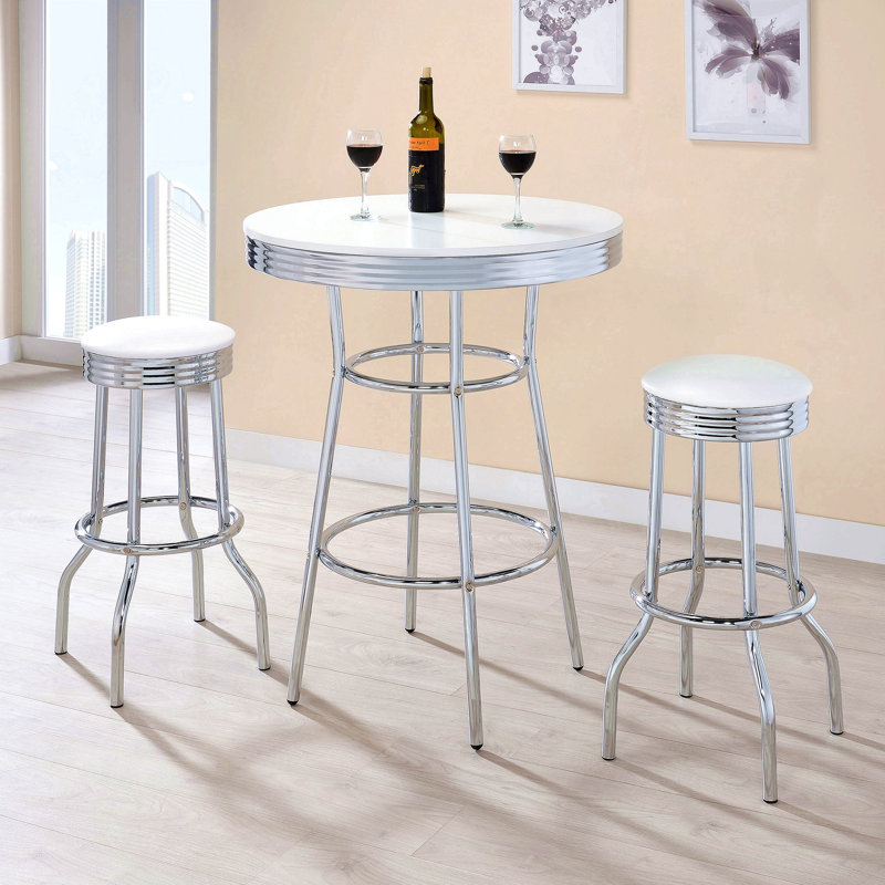 Upholstered Metal Swivel Bar Stool  (2 Of Set), White