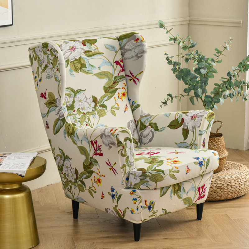 Cotton Box Cushion Stool Slipcover, Beige Floral 100% Cotton