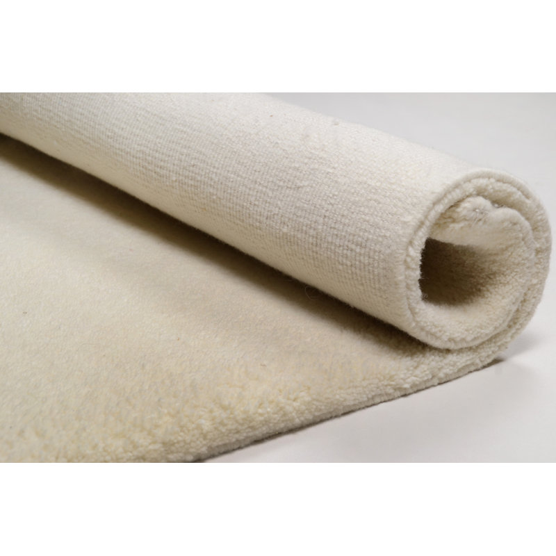 Arboga Hand Knotted Wool White Rug, Rectangular 60cm x 90cm