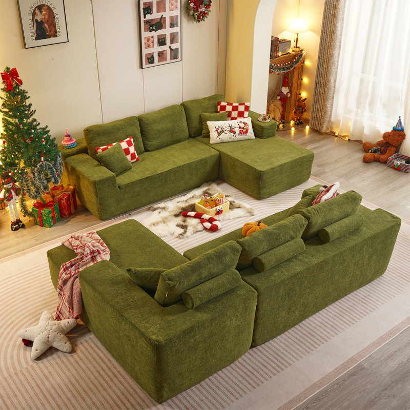  Aucun assemblage de canapé modulaire rembourré avec coussins 4 pièces Cloud, Orienté à droite, Ours en peluche vert