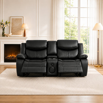  Adwin Two-seater Faux Leather Recliner Sofa With Console, Cup Holder And Bluetooth Speaker