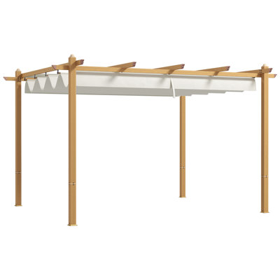 Retractable Pergola Canopy, Wood Grain Aluminum Pergola, Outdoor Sun Shade Shelter For Grill, Garden, Patio, Backyard, Deck