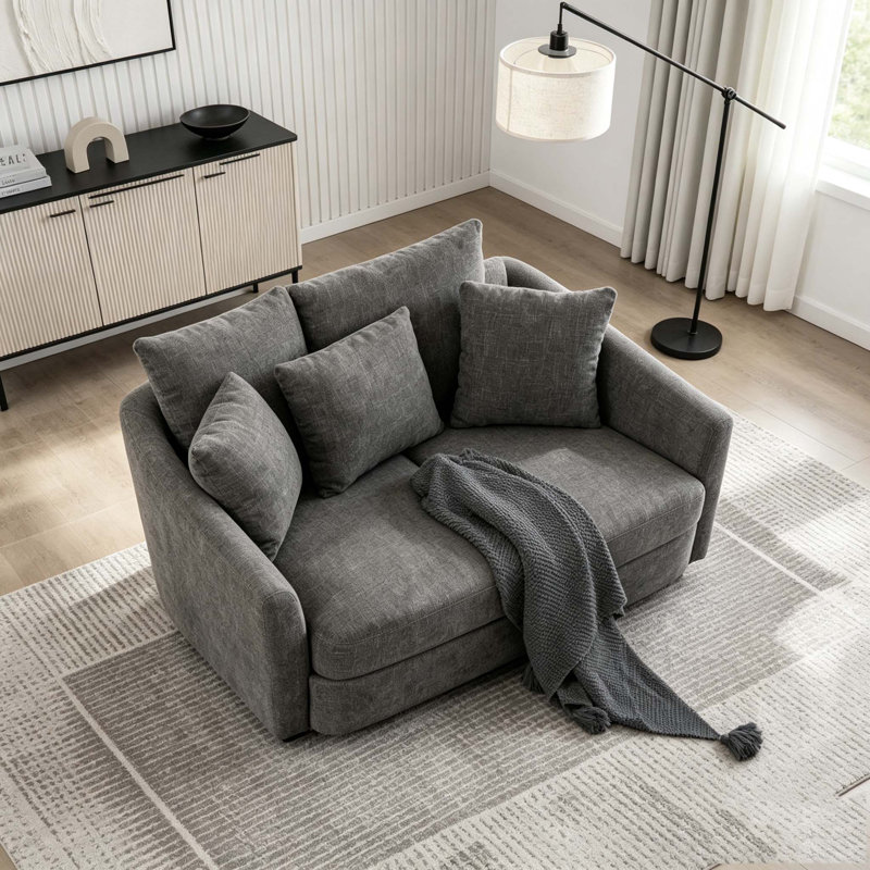 Méridienne rembourrée de 56,3 po de largeur avec coussins, Gris