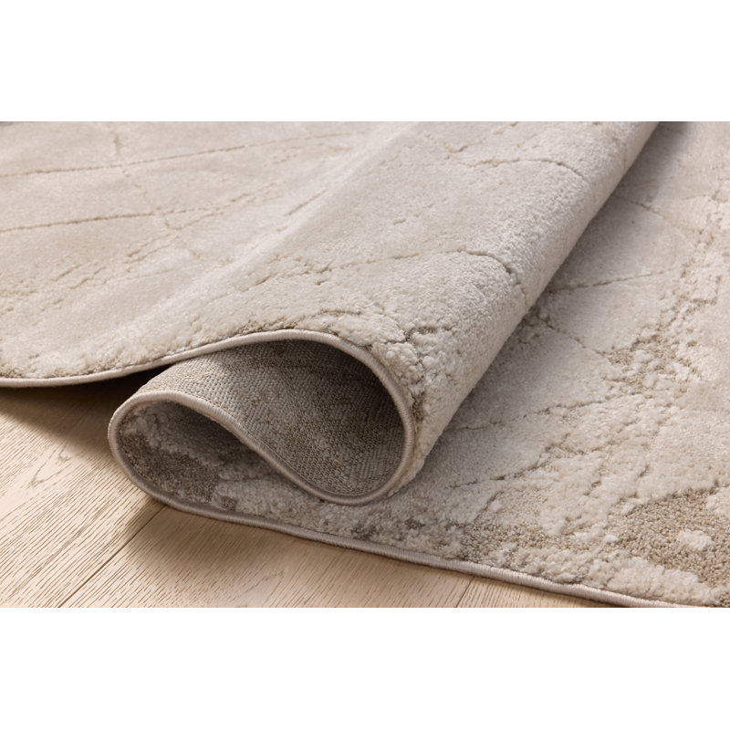 Beige and Natural High Pile Abstract Area Rug
