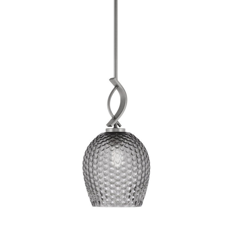Unia Stem Hung Mini Pendant Shown In Graphite Finish With 7.5" Smoke Textured Glass