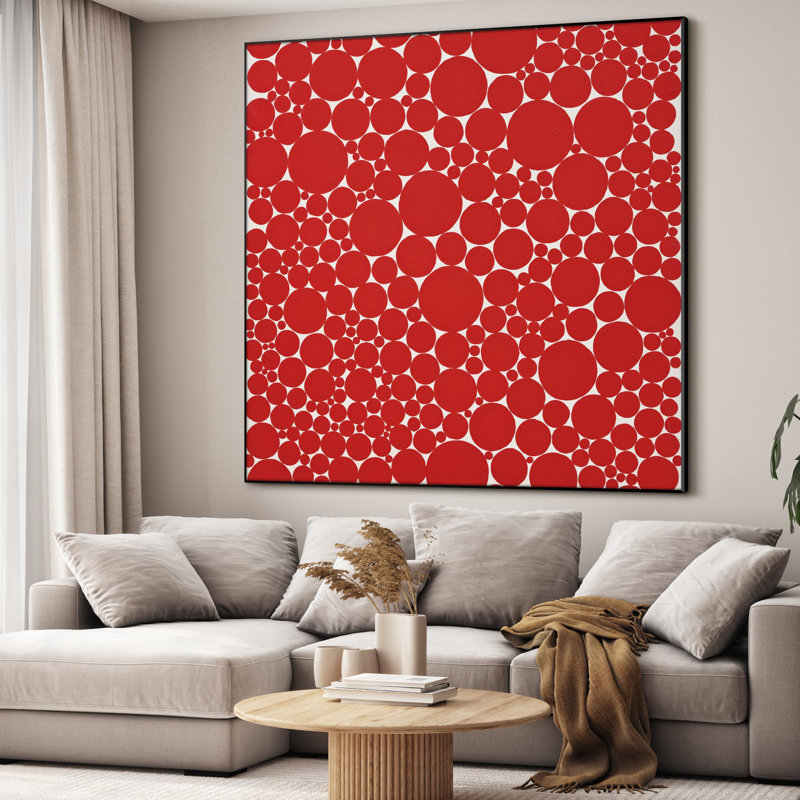 Très grand rétro, motif de cercles rouges, motif géométrique à pois, très grand, impression encadrée (assemblage requis)