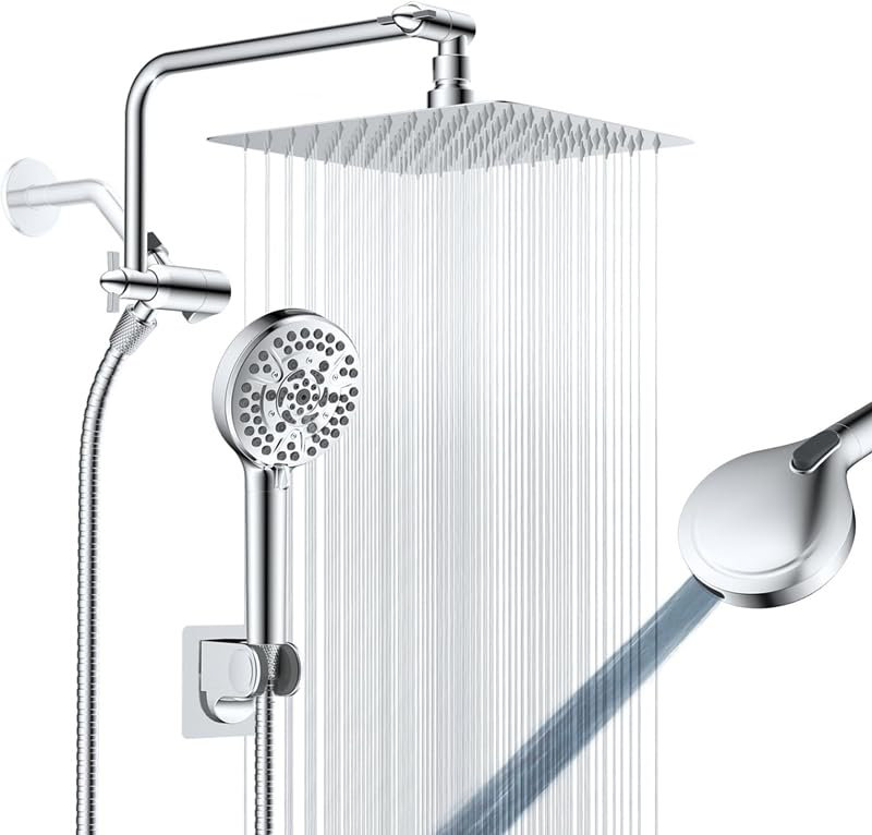 8" Shower Head, High Pressure Rainfall Handheld Shower Combo, Extension Arm,10-Spray Handheld Showerhead,71" Long Hose, 3-Way Diverter