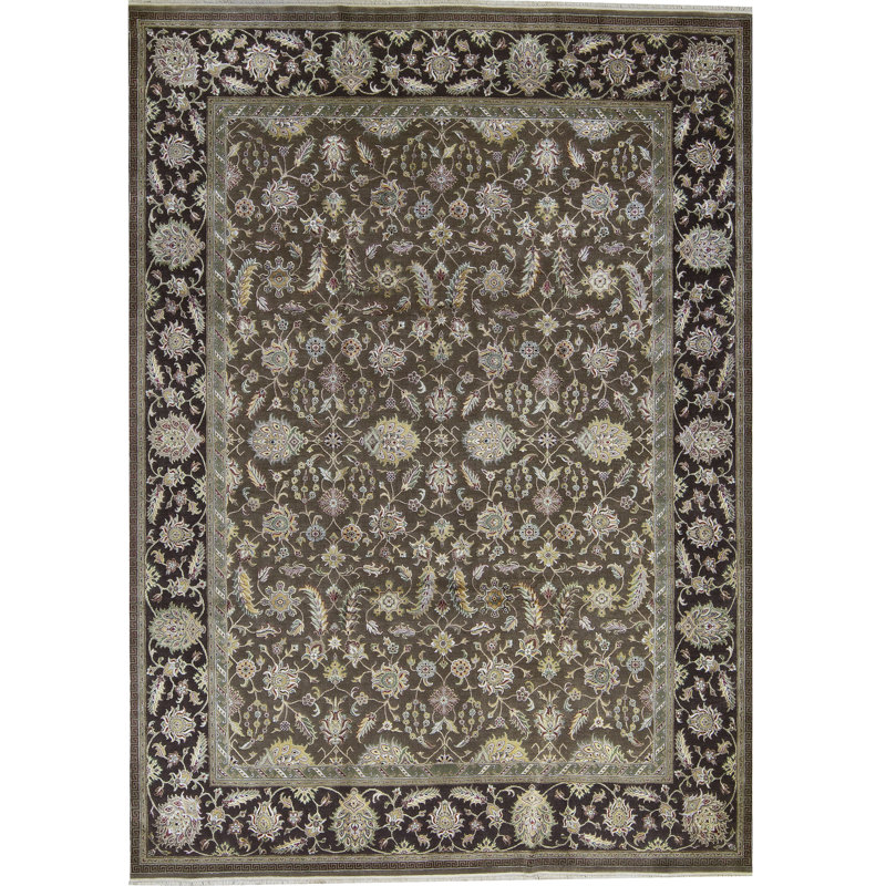 Tapis brun et crème noué à la main de haute qualité