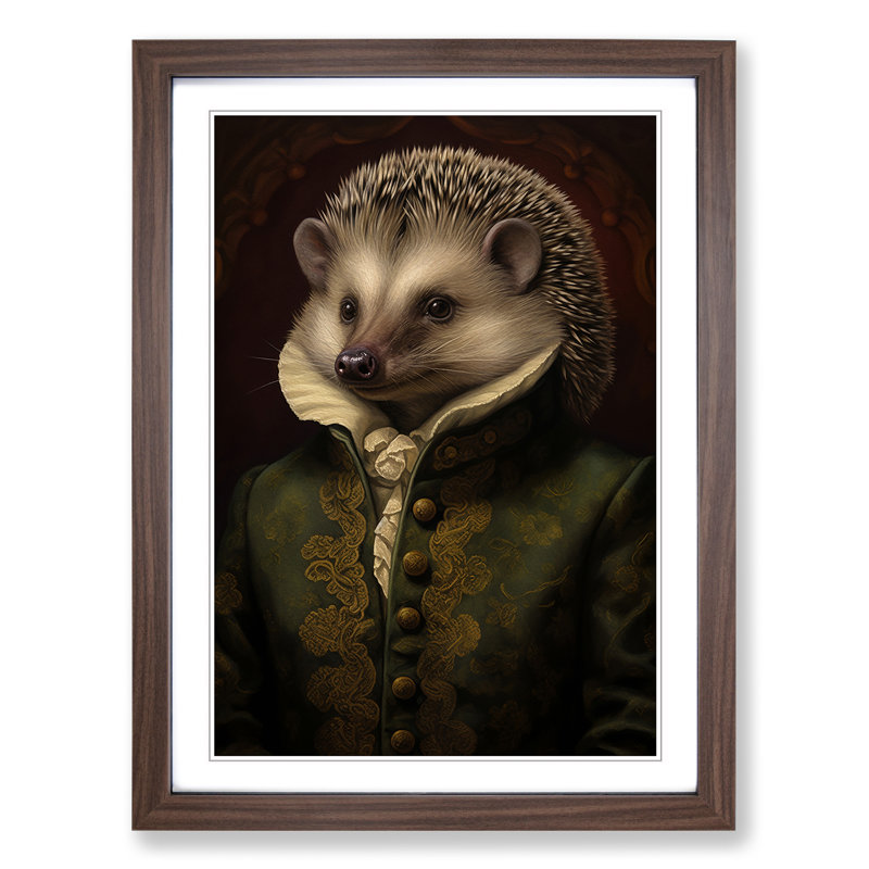 Hedgehog Baroque - Single Picture Frame Print on Wood, Walnut Framed, 34cm H x 25cm W
