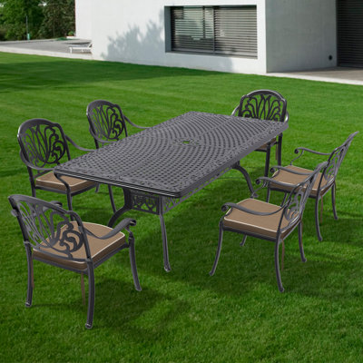 7-Piece Set Of Cast Aluminum Patio Furniture With Brown Cushions