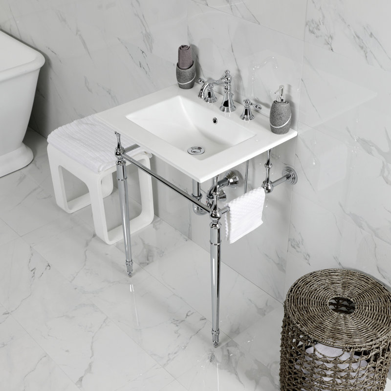 Lavabo de salle de bain console Edwardian, Chrome poli, Centres de 8 po