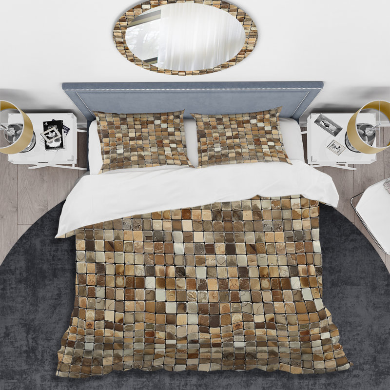 Ensemble de housse de couette Modern Brown Tile Mosaic Tiles III, Housse de couette pour grand lit et 2 taies décor