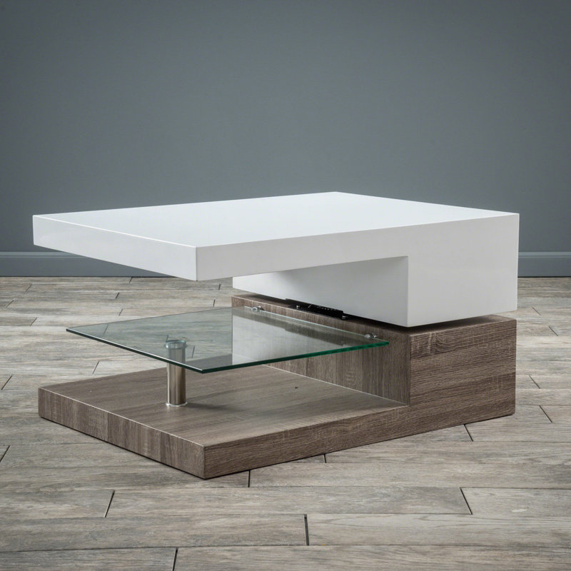 Rotating Coffee Table With 1 Glass Shelf
