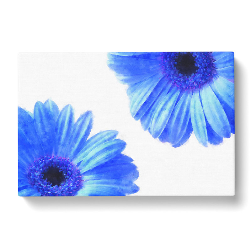 Two Blue Flowers - Wrapped Canvas Painting, 60cm H x 91cm W x 3cm D