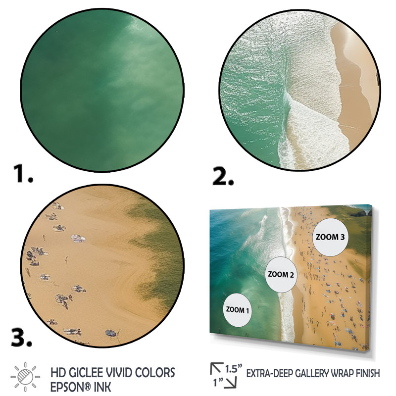 Vue aérienne de la plage côtière verte 3 - Art mural plage et océan, Cadre de coin blanc fermé, H 30 po x l 40 po x P 1,5 po