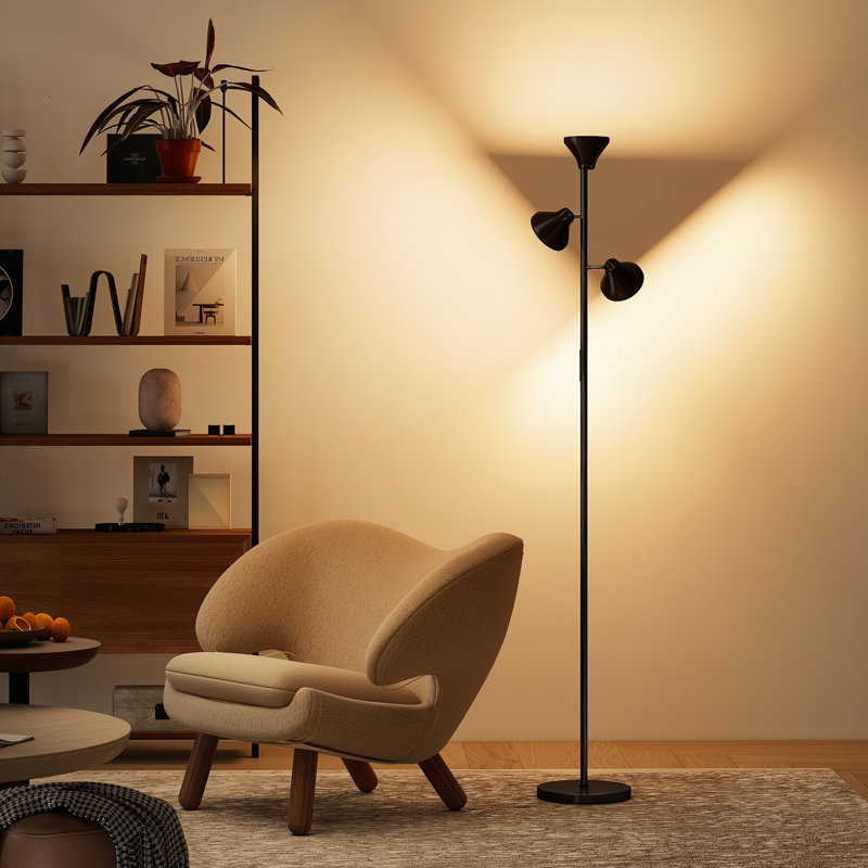 HOMCOM RGB Tree Floor Lamp Dimmable Touch Control 3 Rotatable Head Black