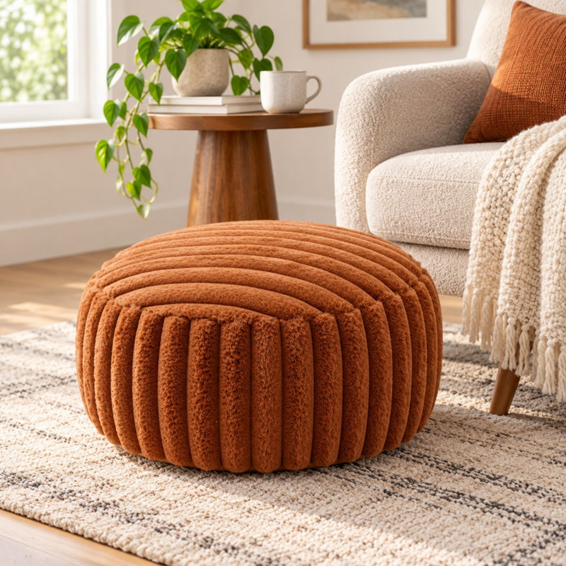 Housse de pouf ottoman non rembourrée couleur caramel de 50 cm avec base antidérapante