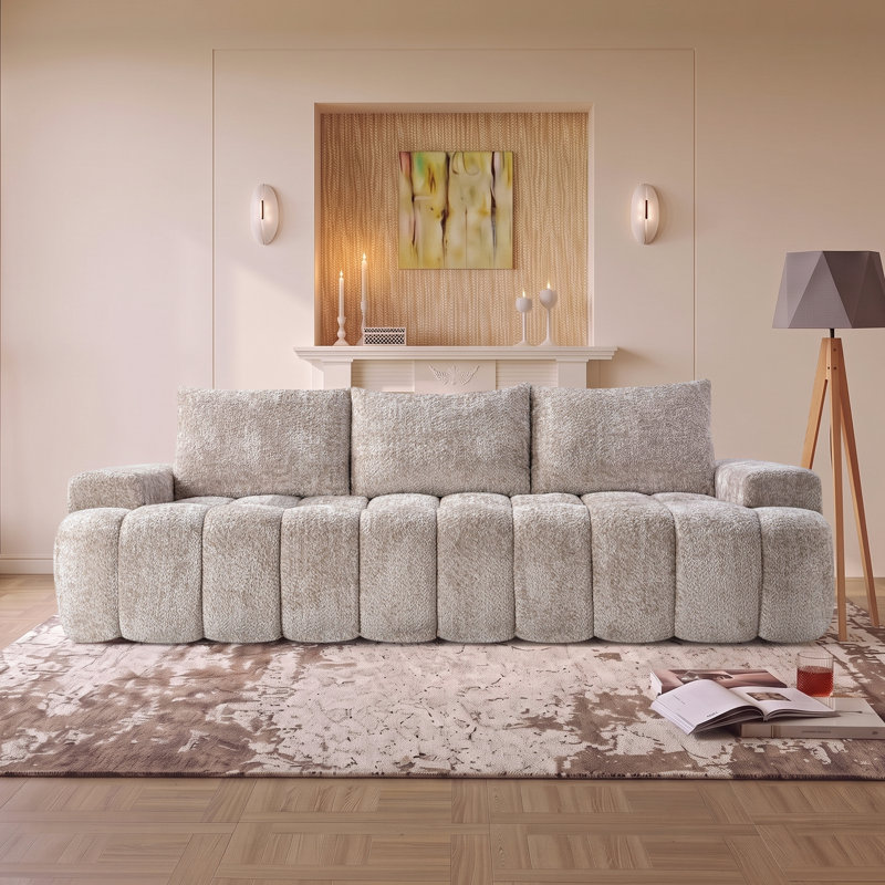 Canapé modulaire compressé très large de 100 po à l'avant courbé, canapé Boucle 3 places en forme de nuage avec mousse à haute résilience, facile à déplacer et à expédier, canapé surdimensionné moderne pour le salon