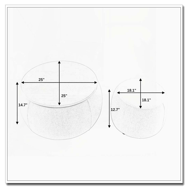 Repose-pieds rond avec rangement 2 en 1, table de bout convertible et repose-pieds avec petit siège
