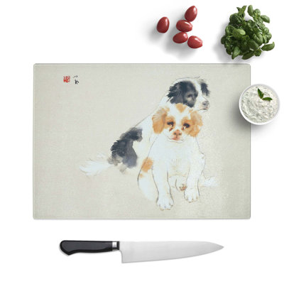 Tempered Glass Two Puppies by Takeuchi Seiho Chopping Board