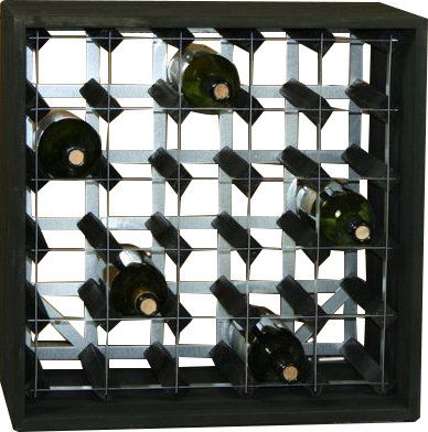 24 Bottle Solid Wood Floor Wine Bottle Rack, Black Stained