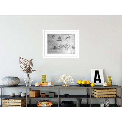 Study with Shields for Foot Soldiers and an Exploding Bomb by Leonardo da Vinci - Framed Giclee Print