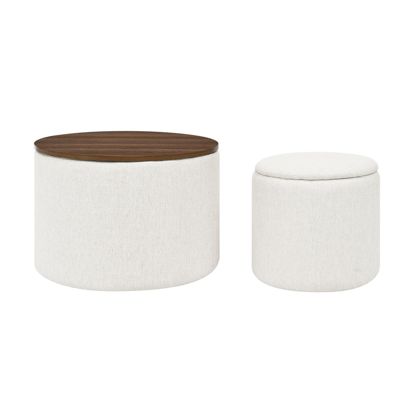 Chenille, repose-pieds - 2, beige, compartiment caché, bureau, siège de tambour, rangement dissimulé,, Beige