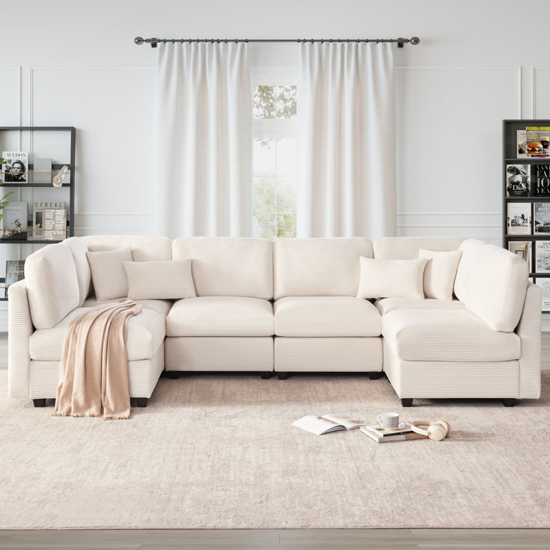 Canapé modulaire convertible 125 pièces en velours côtelé 125 pièces, Beige