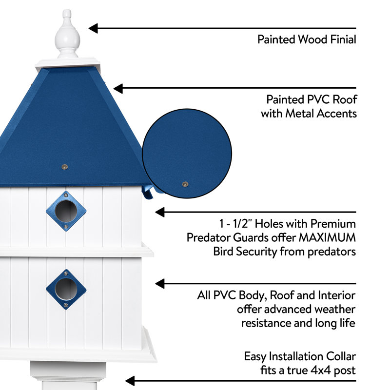 Kalene 27'' H x 12.5'' W x 12.5'' D Post UV Resistant Birdhouse, Cobalt Blue