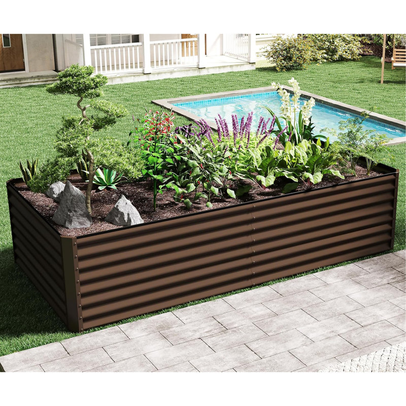 8×4×2 Ft Galvanized Raised Garden Bed, Outdoor Planter Garden Boxes Large Metal Planter Box For Gardening Vegetables Fruits Flowers, Brown