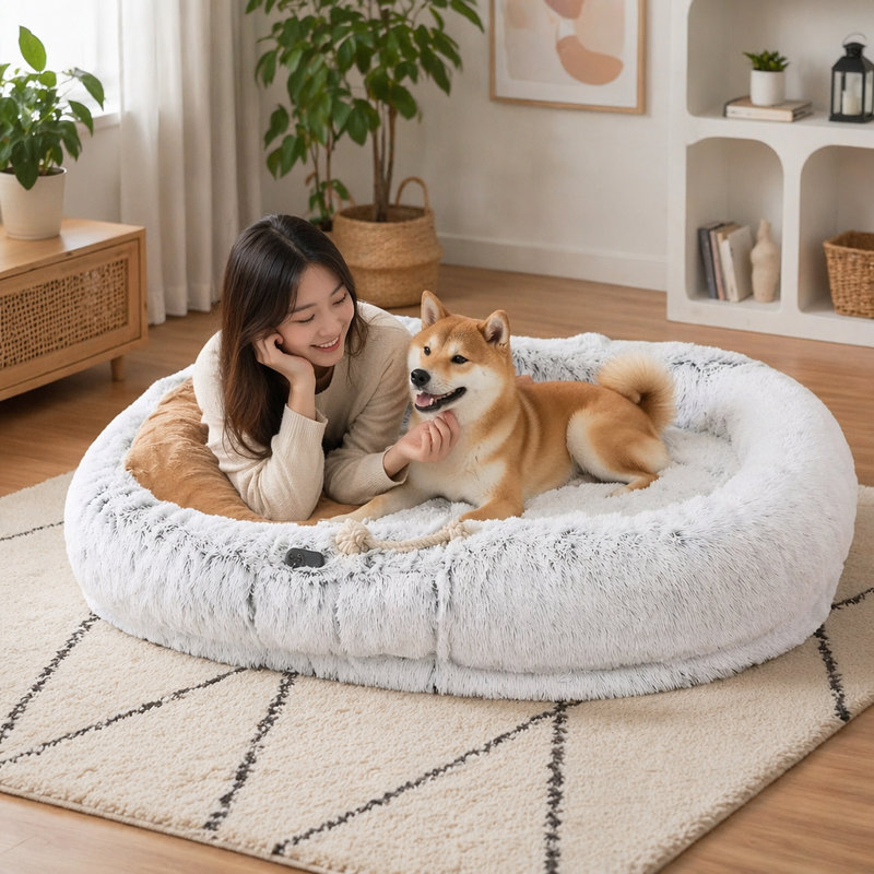 Lit pour chien Humain, lit pour chien en fausse fourrure lavable