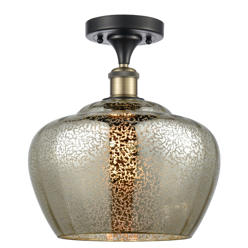 Plafonnier semi-encastré 1 lumière Renee, Mercure, Laiton antique noir, Ampoule non incluse