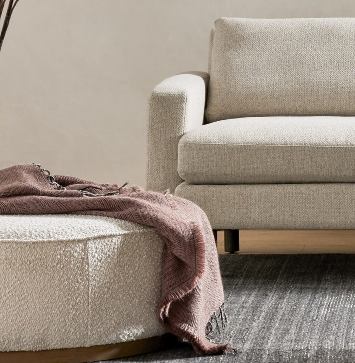 Rayna 36" Ottoman, Knoll Natural Boucle, Distressed Natural