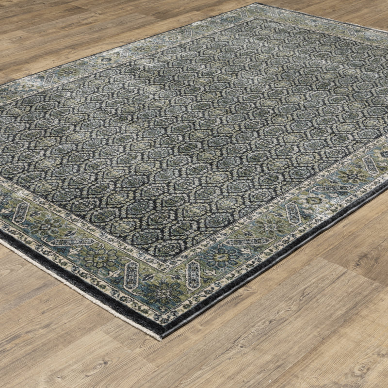 Tapis bleu / vert Caia, Rectangle 3 pi 3 po x 5 pi