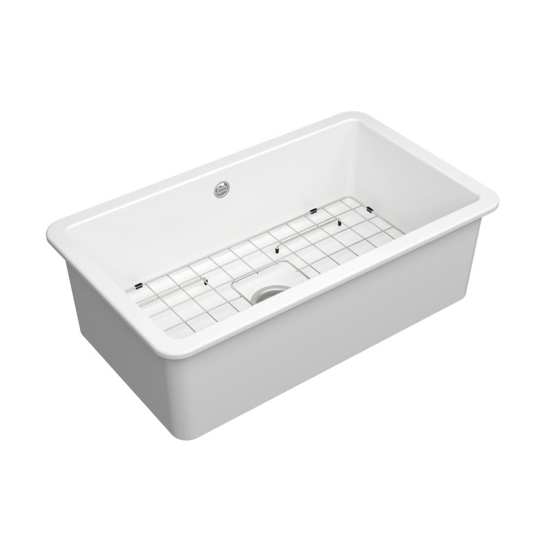 Sotto 32 1.0Bowl Ceramic Undermount Kitchen Sink, with Waste, Bottom Grid-813x480mm, Gloss White