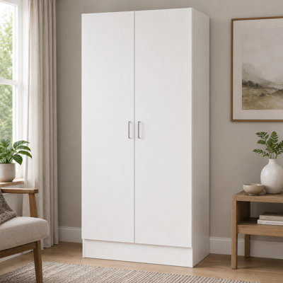 31.5'' W White Wardrobe Armoire Cabinet with Hanging Rod and Shelves