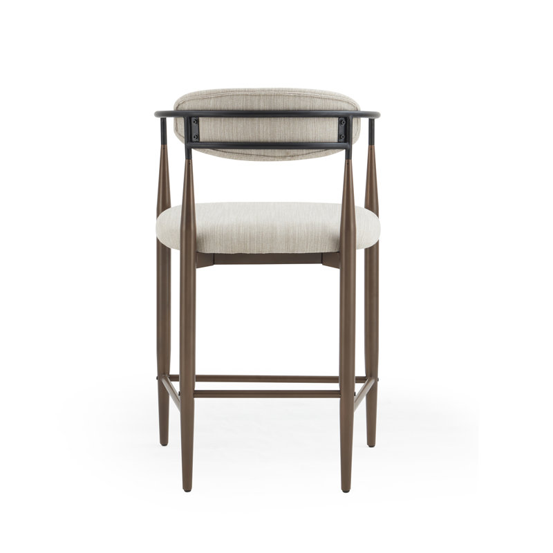 Tabouret de bar 29,75 po Amen, Tissu beige / base café, Tabouret de comptoir (siège d'une hauteur de 25,5