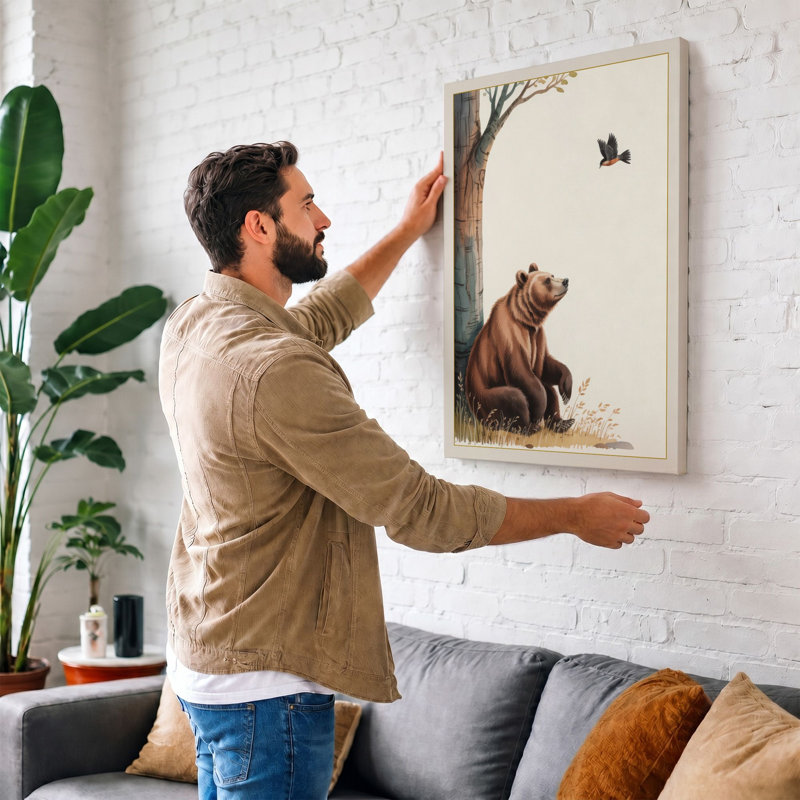 Bear And Black Bird Rustic - Print, 24x16 - 61.0 x 40.6 cm, White Border