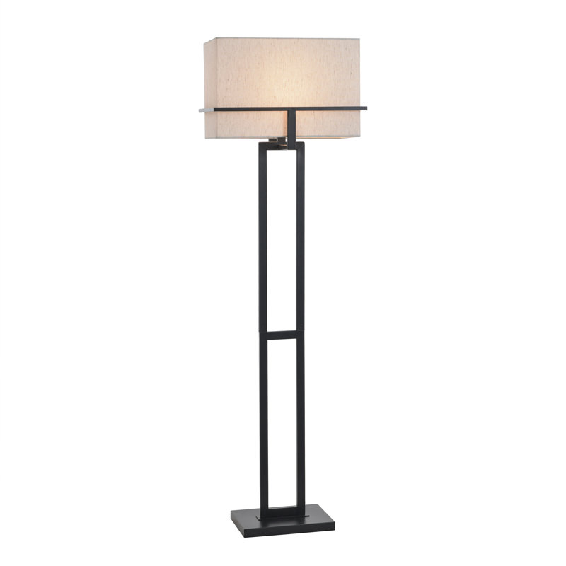 Lampe sur pied contemporaine en acier - noir Tabby - abat-jour beige