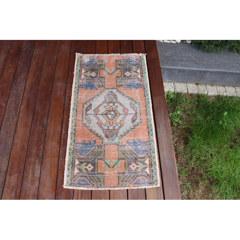 Petit tapis turc Oushak fait à la main en orange riche idéal pour le vestibule