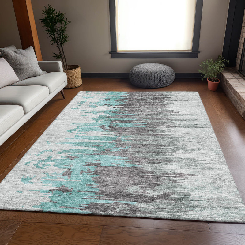 Premium Machine Washable Prisco Teal Rug, Rectangle 3' x 5'