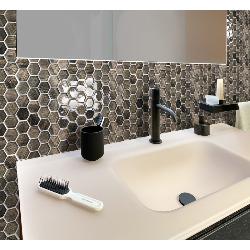 1.9" x 1.9" Glass Hexagon Mosaic Tile, Dark Brown