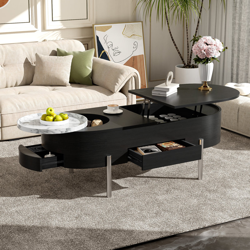 Table basse multifonctionnelle à plateau relevable en bois massif de style moderne pour le salon