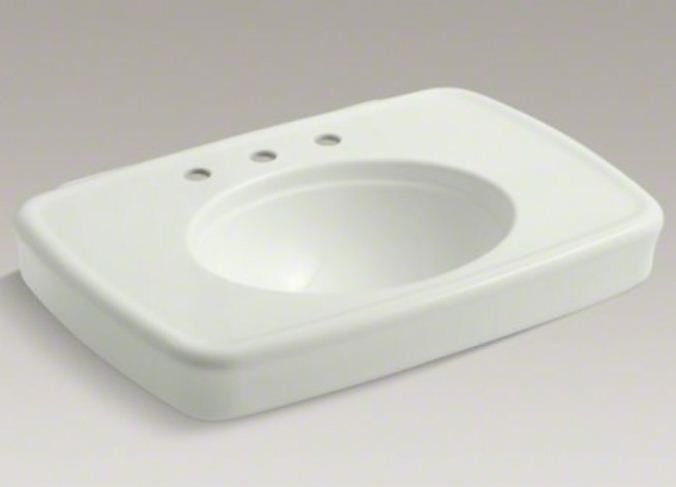 Lavabo de salle de bain piédestal en céramique avec trop-plein 31 po Bancroft, Dune, Robinet à large entraxe