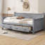 Lit de jour plateforme en pin massif, taille simple de couleur grise avec 2 grands tiroirs de rangement, cadre en X multi-usage pour les chambres d'amis et d'enfants