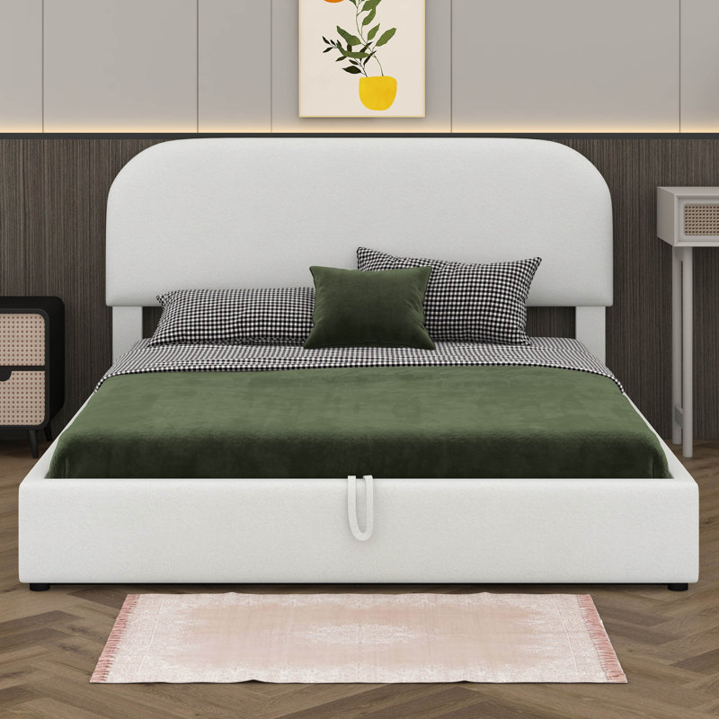 Lit plateforme tapissier Teddy, Double, Blanc