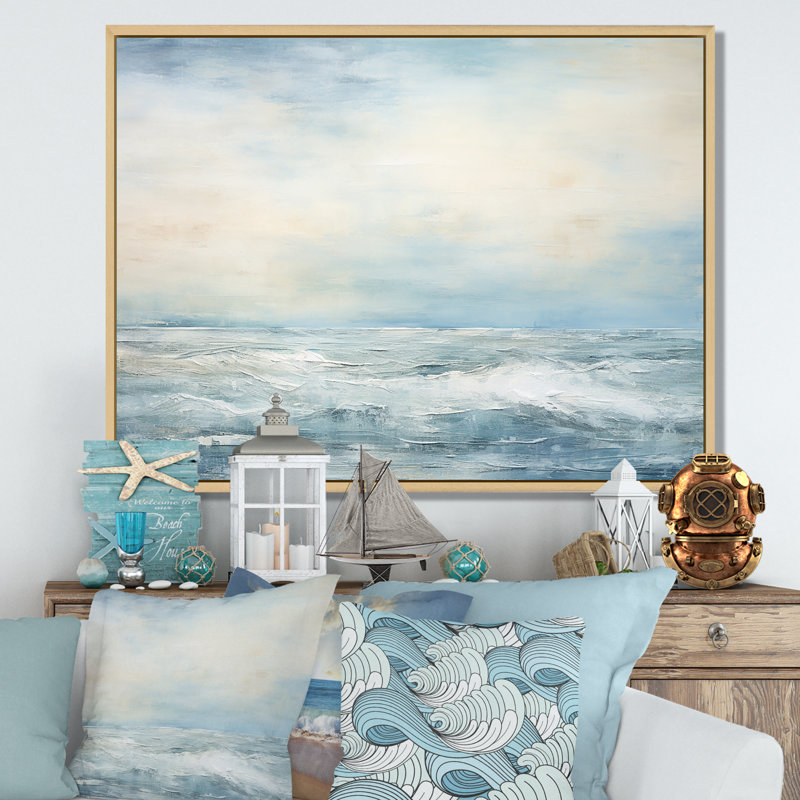 Poarch - art mural océan côtier, H 30 po x l 40 po x P 1,5 po, Cadre naturel flottant